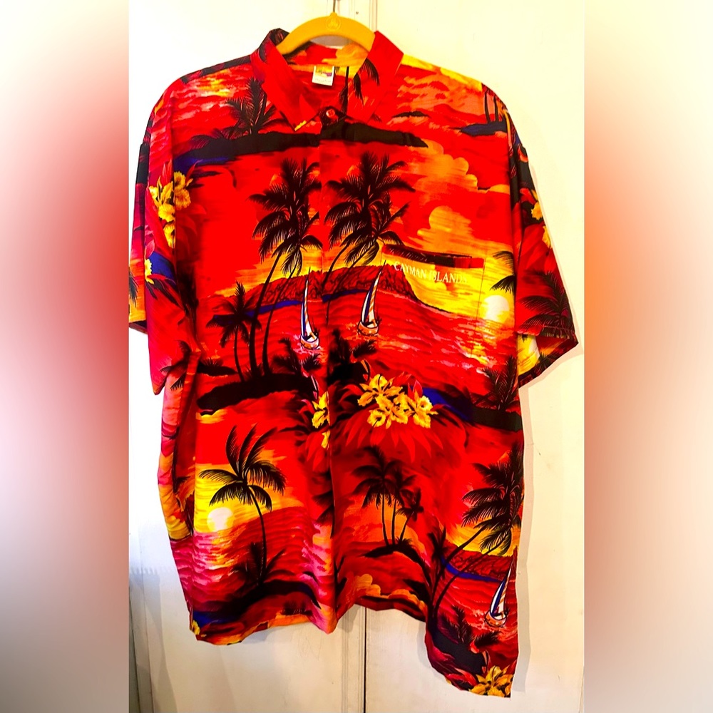 Men's casual button down Cayman Islands paradise print shirt